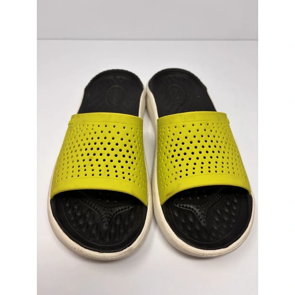 CROCS LiteRide Slide Sandals Size M5 W7 Gray Yellow Comfort Water Shoes